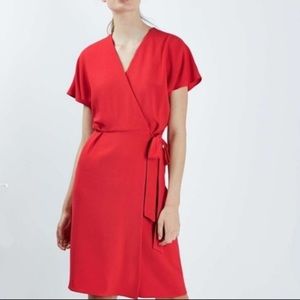 Topshop Red Wrap Dress Women’s Sz 8 Short Sleeves